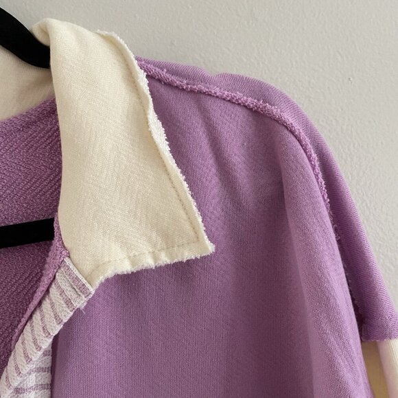 Bucket List Women S Lavender French Terry Color-Block Collared Loose Fit Romper - Picture 10 of 13